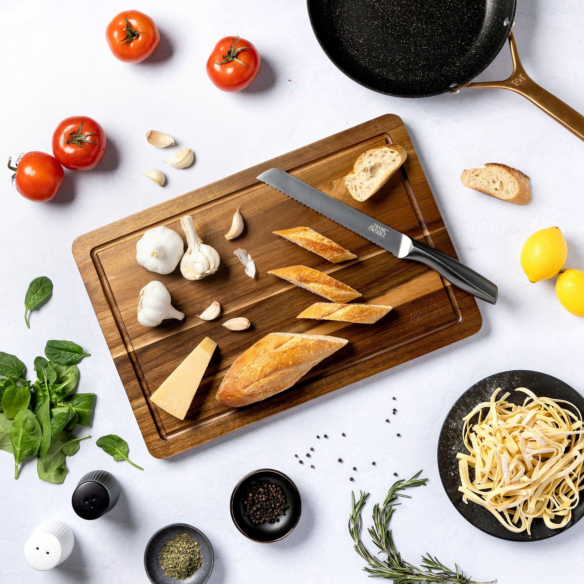 Thyme & Table Large 12"x18" Acacia Wood Cutting Board with Triangle Shaped Anti-Slip Grips - Image 6