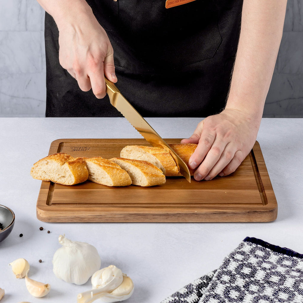 Thyme & Table Medium 10"x14" Acacia Wood Cutting Board with Triangle Shaped Anti-Slip Grips - Image 5