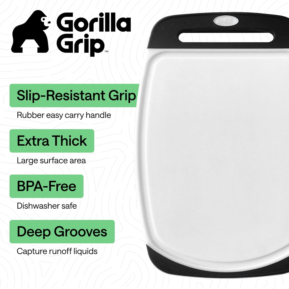 GORILLA GRIP Oversized 100% BPA Free Reversible Kitchen Cutting Board Set of 3, Juice Grooves, Dishwasher Safe, Black - Image 2