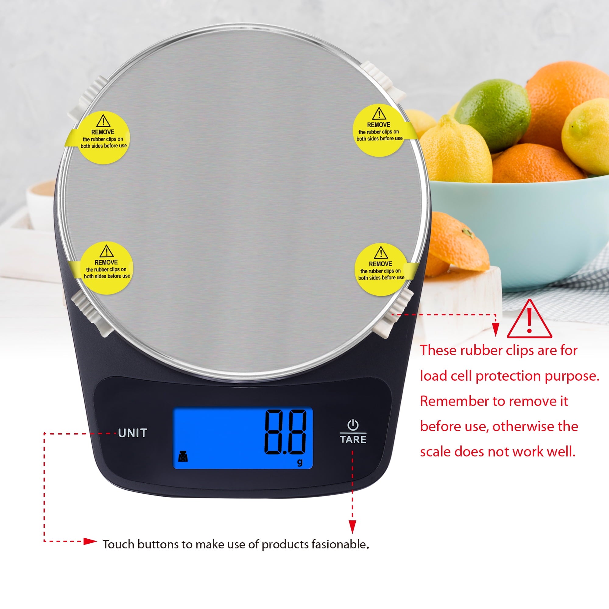 Mainstays Waterproof Digital Kitchen Scale with Blue Backlit, Black - Image 2