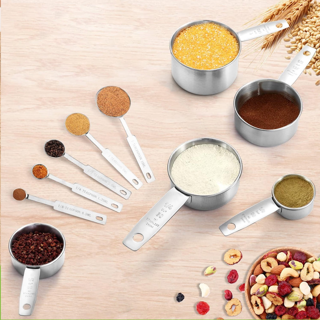 Measuring Cups and Spoons Set of 10, 5 Stainless Steel Cups and 5 Spoons for Kitchen Cooking Baking - Image 6