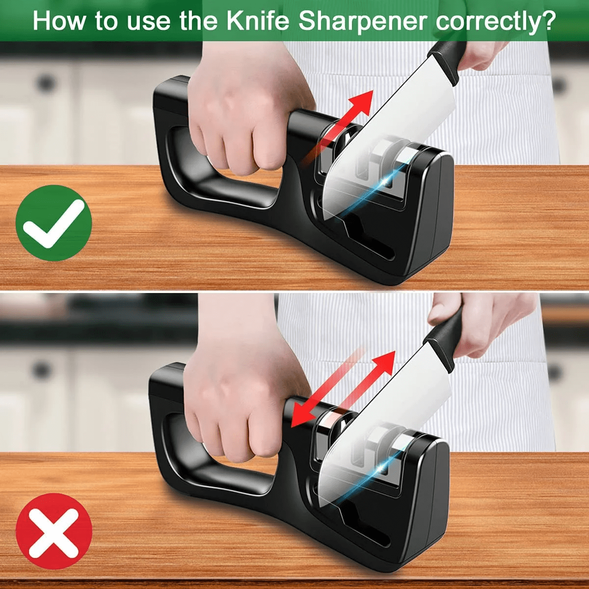 4in1 Knife Sharpener, 3 Stage Manual Sharpener for Sharpening Kitchen Knives 1 Stage for Scissors- Ceramic Stone, Tun... - Image 3