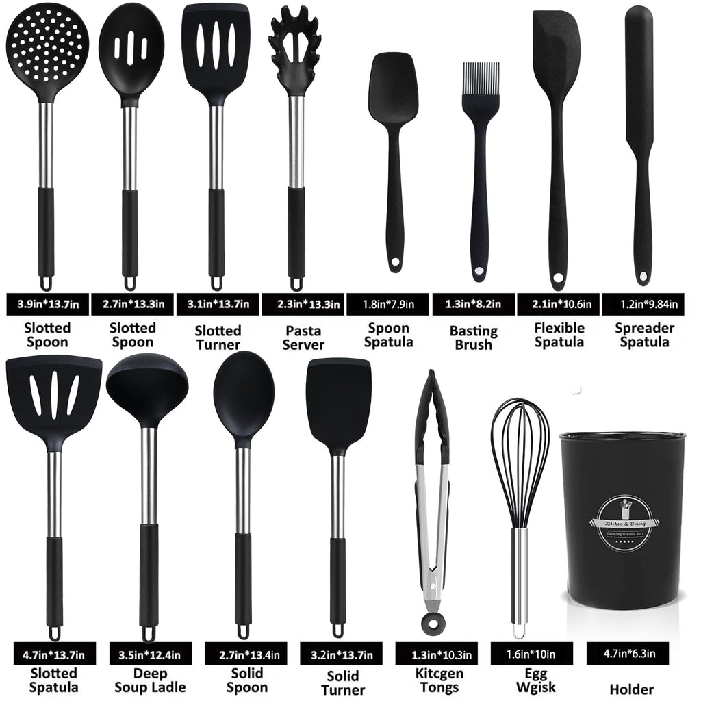 KSENDALO Silicone Cooking Utensils Set, 26 Pcs, Heat Resistant Kitchen Utensils Set, Black - Image 6