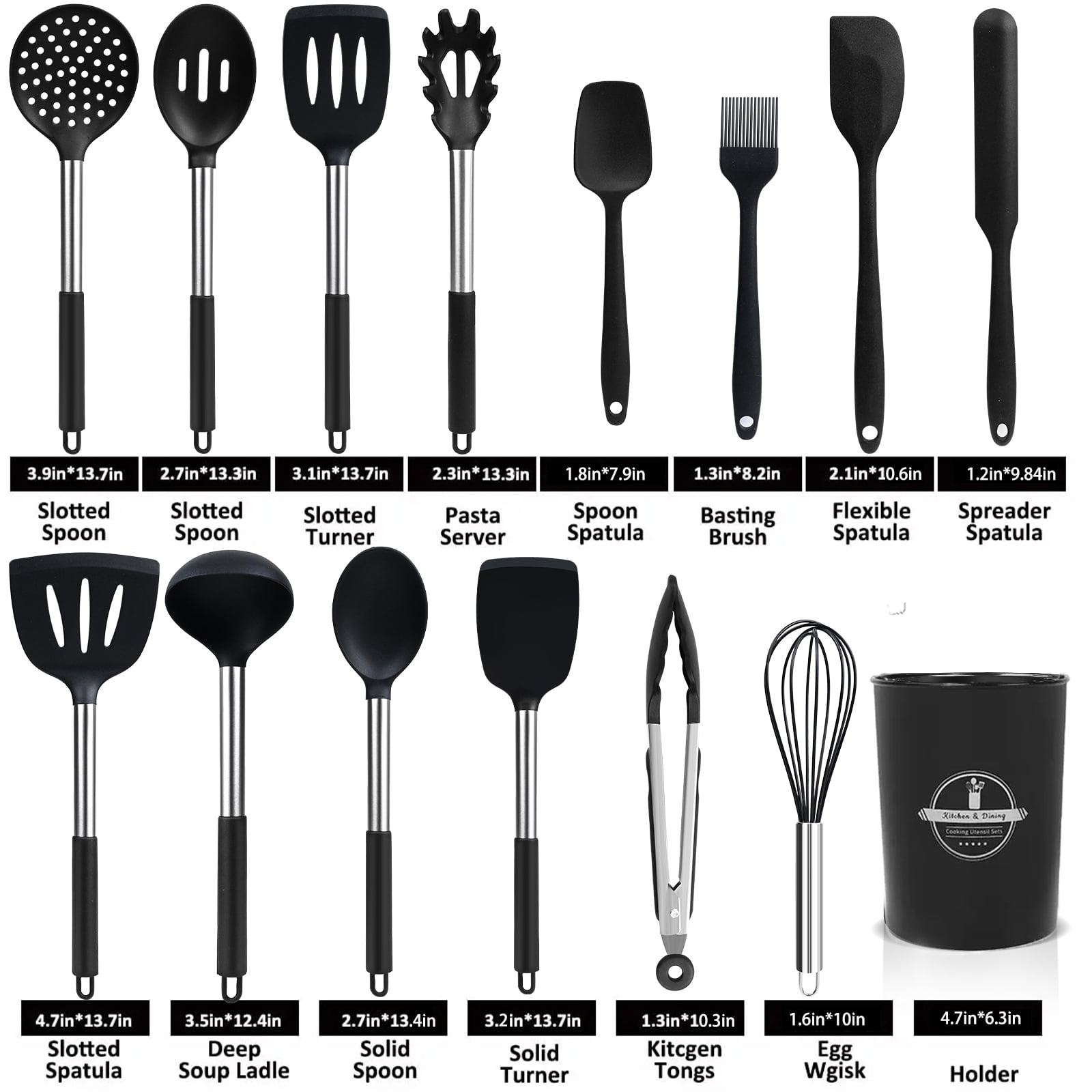 KSENDALO Silicone Cooking Utensils Set, 26 Pcs, Heat Resistant Kitchen Utensils Set, Black - Image 6