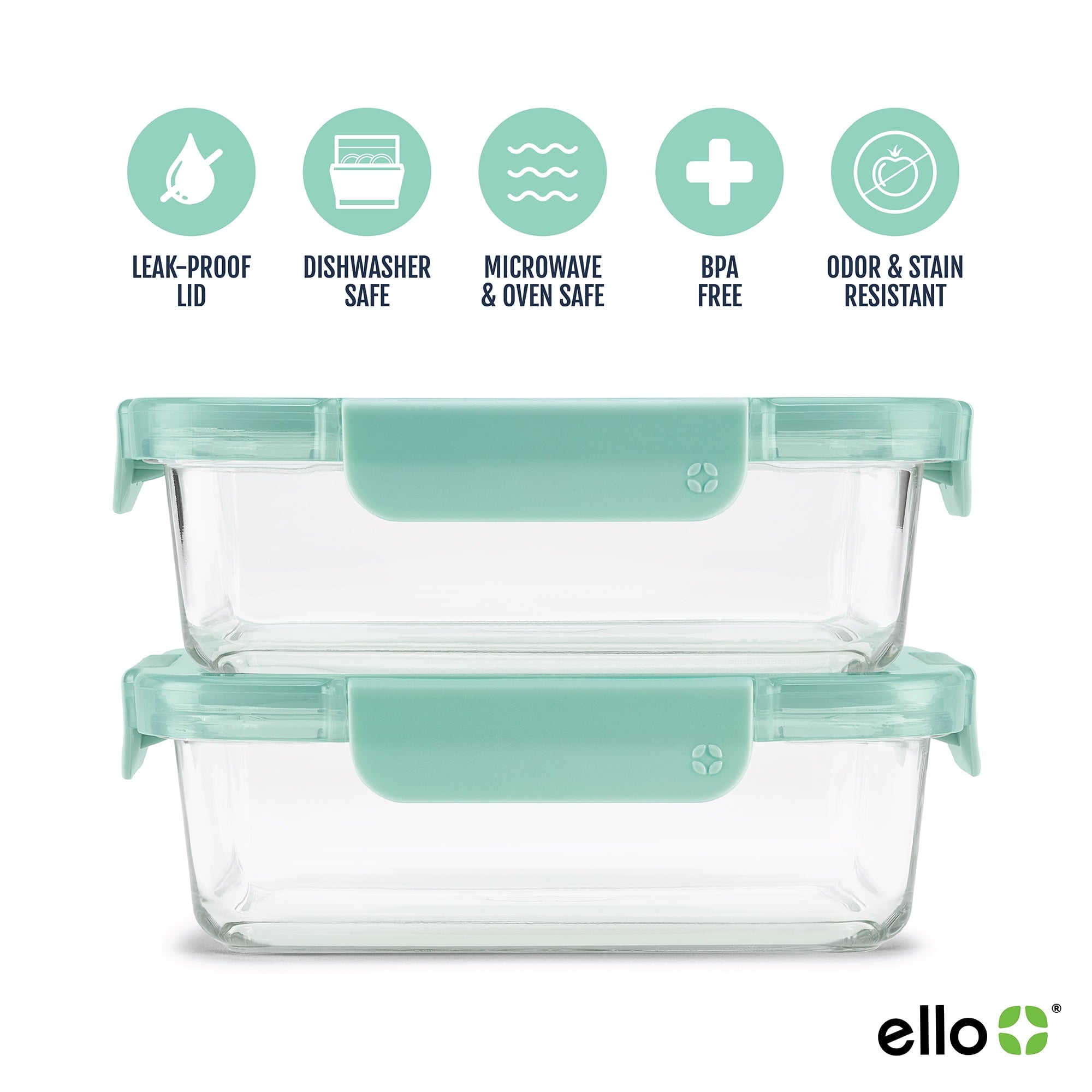 Ello Color Lock 3.4 Cup 2 Pack Glass Meal Prep Containers with Locking Lids - Image 4