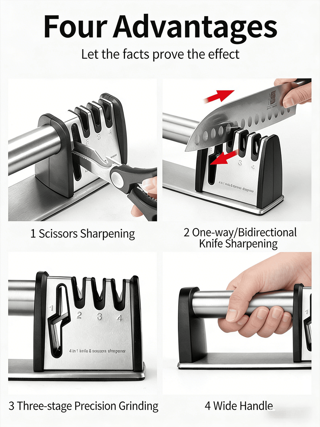 Premium 4-in-1 Manual Knife and Scissor Sharpener with 4-Stage System, Diamond Steel & Ceramic Stone, Ergonomic Desig... - Image 2