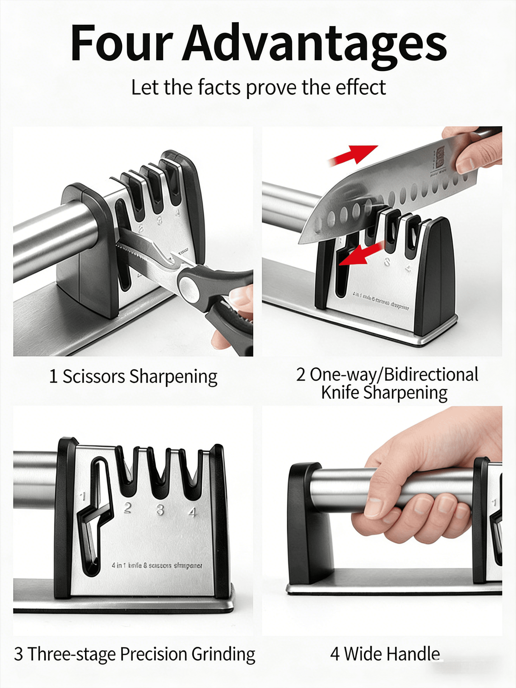 Premium 4-in-1 Manual Knife and Scissor Sharpener with 4-Stage System, Diamond Steel & Ceramic Stone, Ergonomic Desig... - Image 2