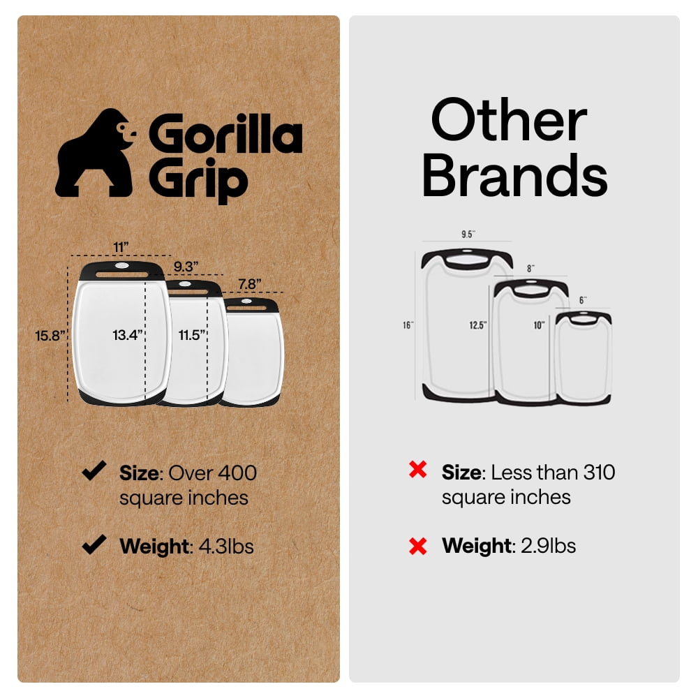 GORILLA GRIP Oversized 100% BPA Free Reversible Kitchen Cutting Board Set of 3, Juice Grooves, Dishwasher Safe, Black - Image 4