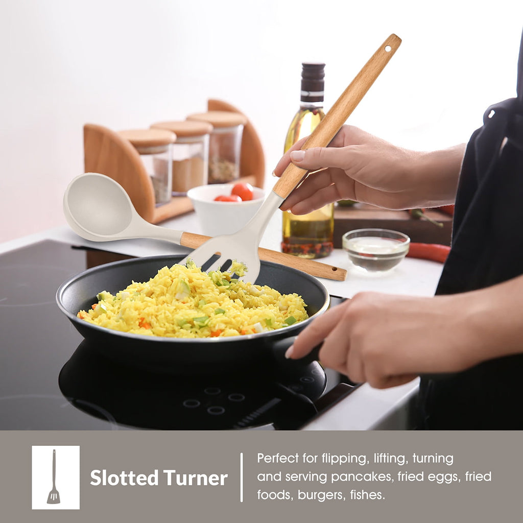 Vesteel Kitchen Utensils Set of 6, Silicone Cooking Utensils with Wooden Handle, Non-Stick Cookware & Heat Resistant,... - Image 6