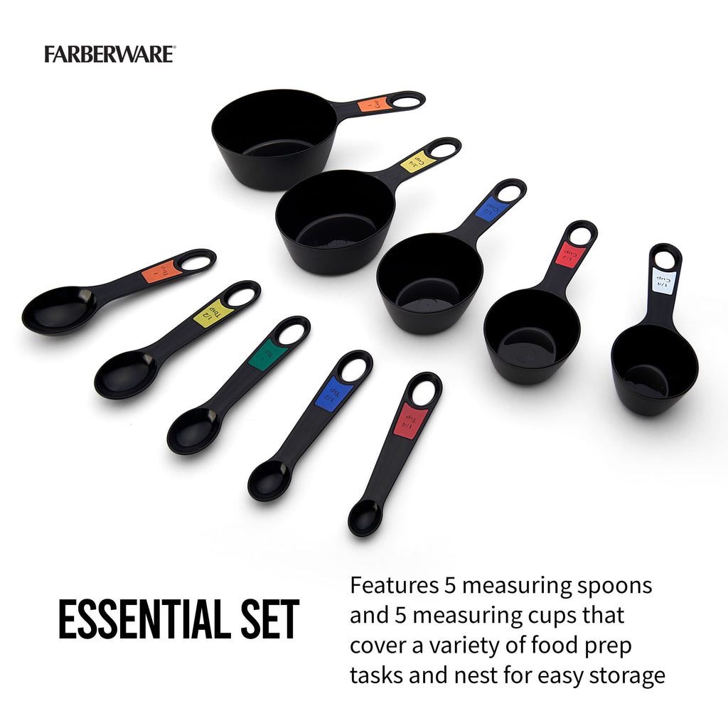 Professional 10 Piece Plastic Nesting Measuring Cup and Spoon Set Black - Image 2