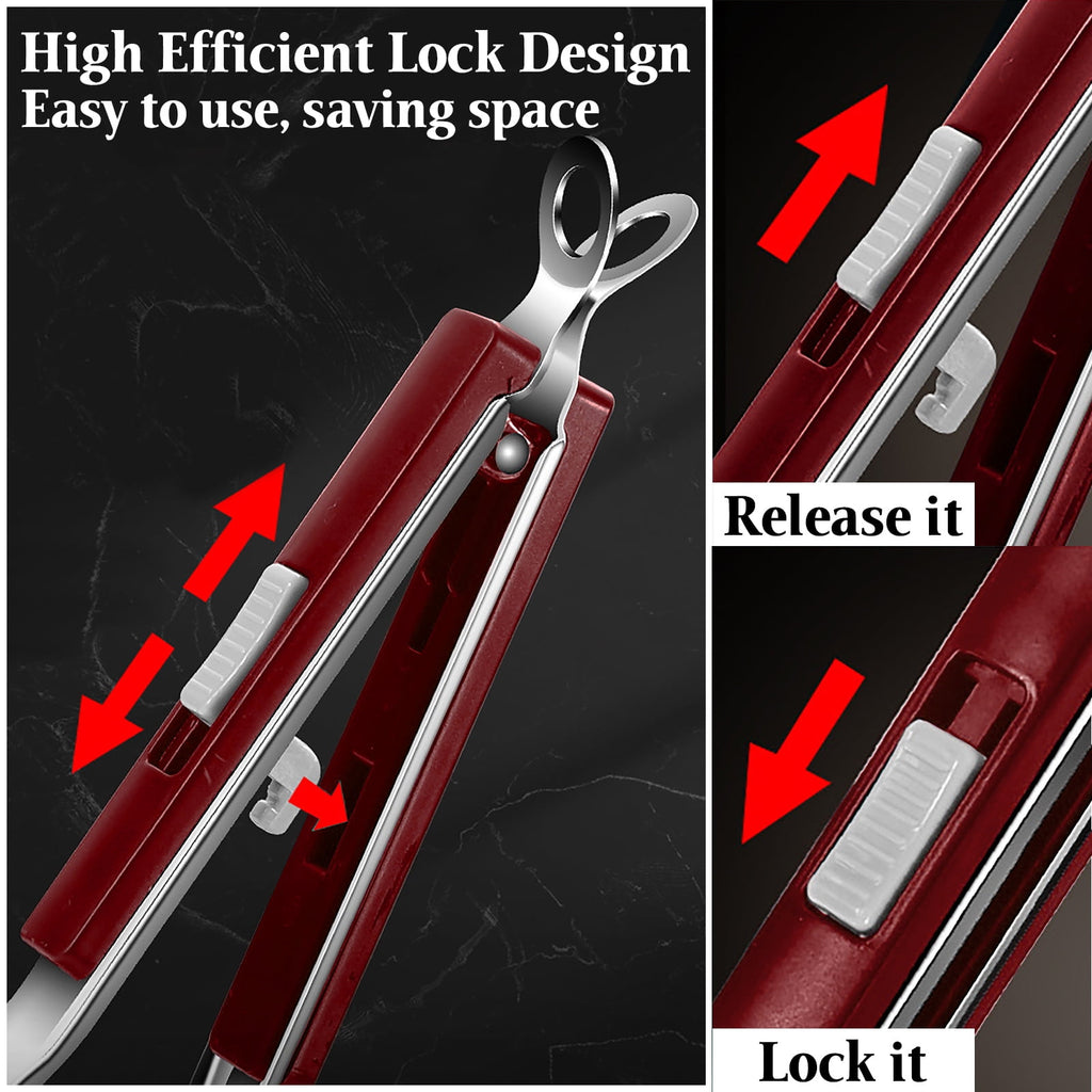 AGCAN Grill Tongs, Stainless Steel Spatula Tongs for Cooking, Grilling, Salad, 2 Pcs Turner Tong Set, 12"(Red) - Image 4