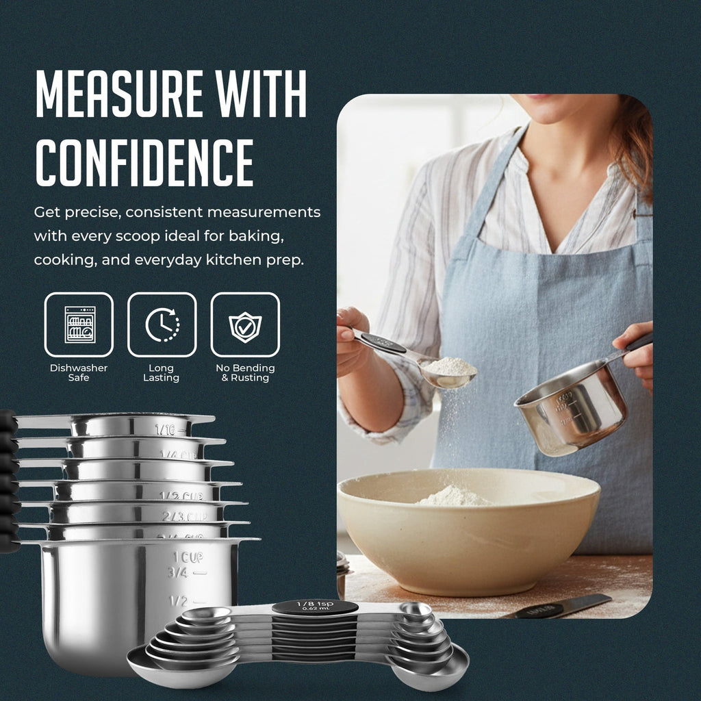 Magnetic Measuring Cups and Spoons Set, Stainless Steel with Easy-to-Read Markings, Dual-Sided N40 Magnetic Tool for ... - Image 4