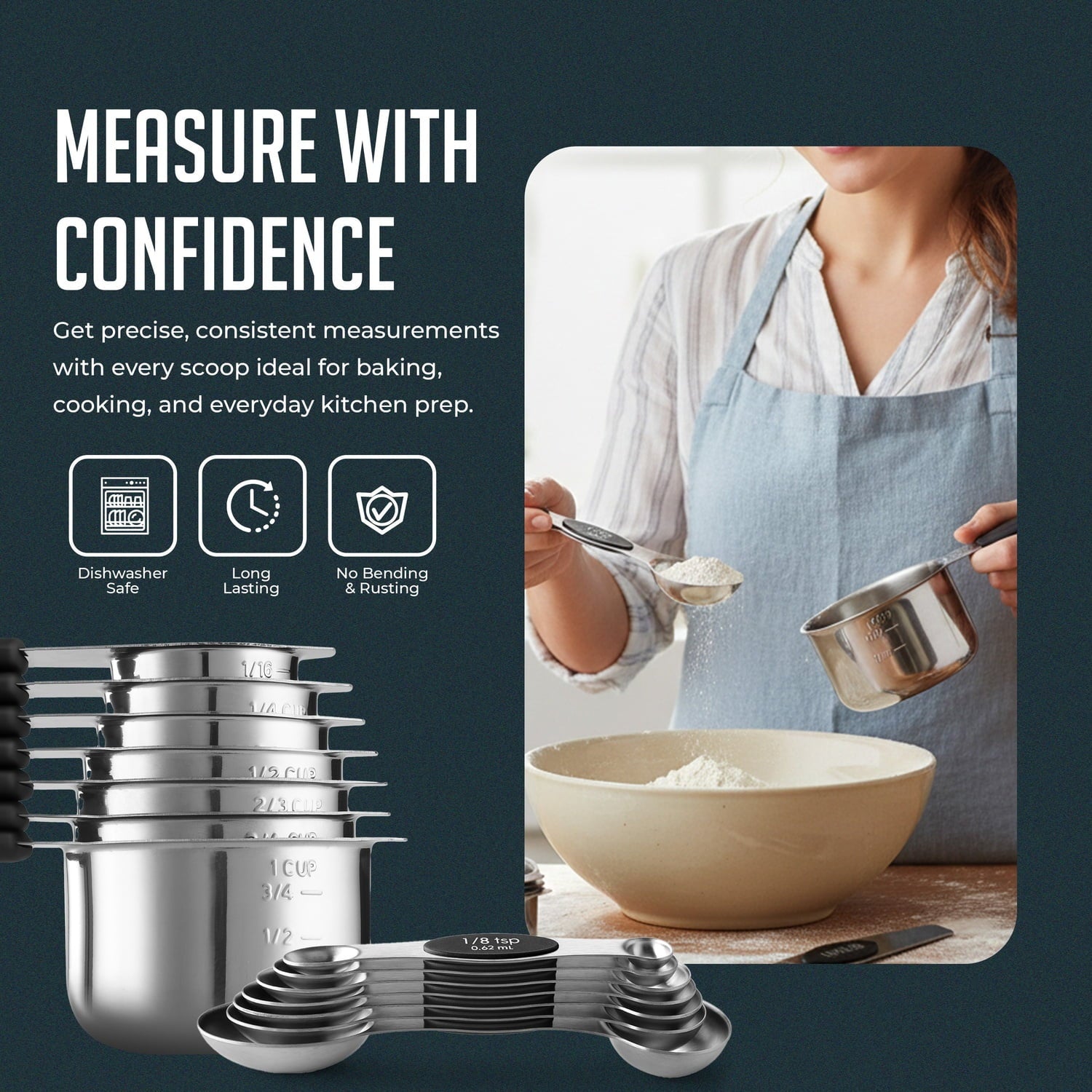 Magnetic Measuring Cups and Spoons Set, Stainless Steel with Easy-to-Read Markings, Dual-Sided N40 Magnetic Tool for ... - Image 4