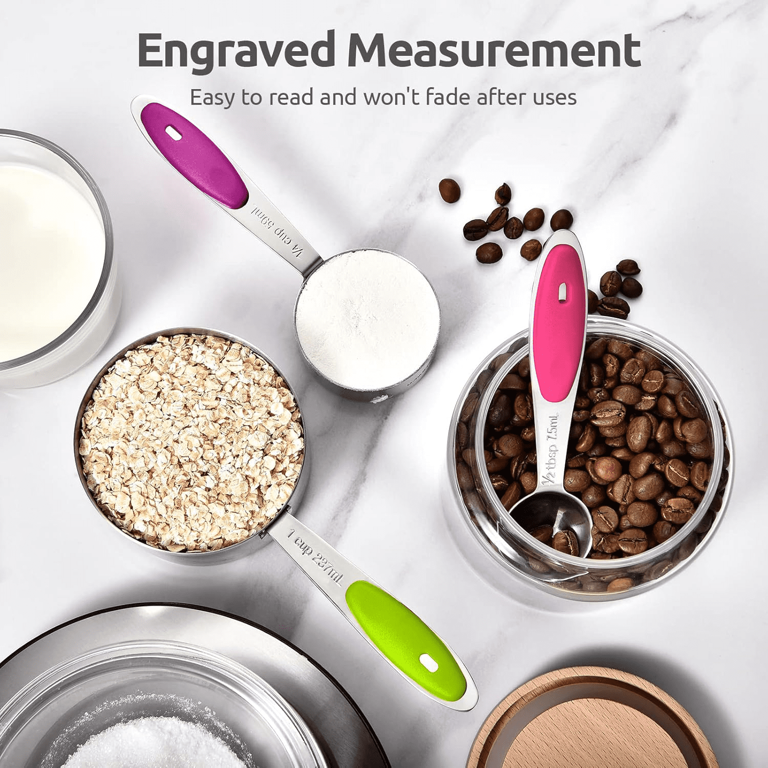 Stainless Steel Measuring Cups and Spoons Set of 15, 5 Stainless Steel Nesting Measuring Cups & 5 Spoons, 5 Mini Meas... - Image 3