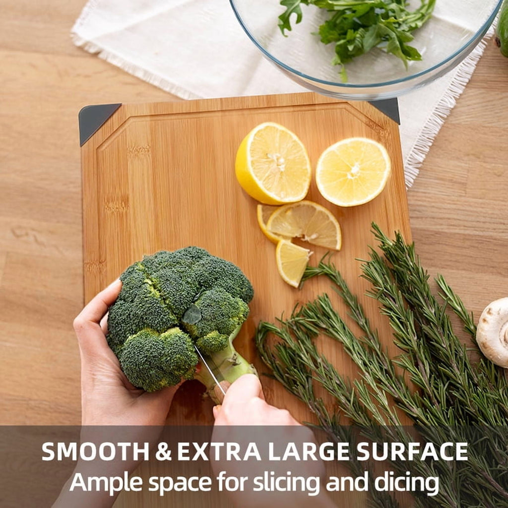 Empune Bamboo Cutting Board, 17"×11" Extra Large Wood Chopping Board for Kitchen, Deep Juice Groove and Built-in Hand... - Image 2
