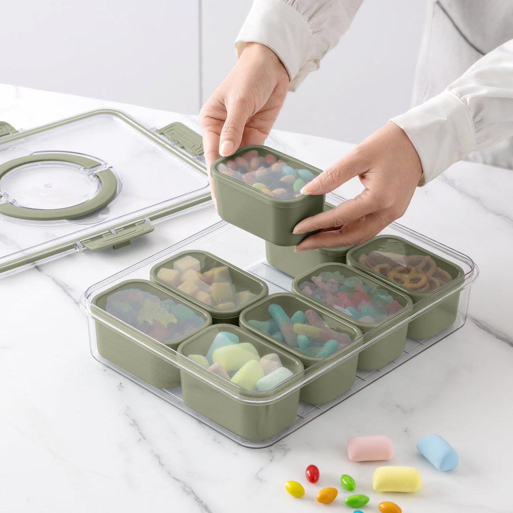 8-Compartment Snackle Box, Charcuterie and Snack Container, Divided Serving Tray with Lids and Handle, Dishwasher Saf... - Image 5
