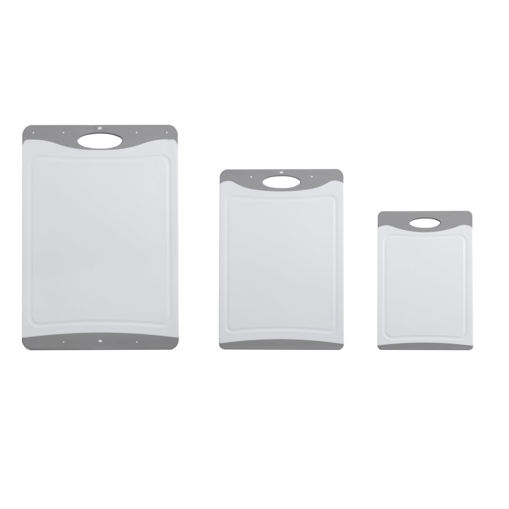 Mainstays 3-Piece Non-Slip Poly Cutting Boards, 50% Recycled PP, 16.9"x 11.8", 13.7" x 9.5", 11.4" x 7.9", White&Silv... - Image 3