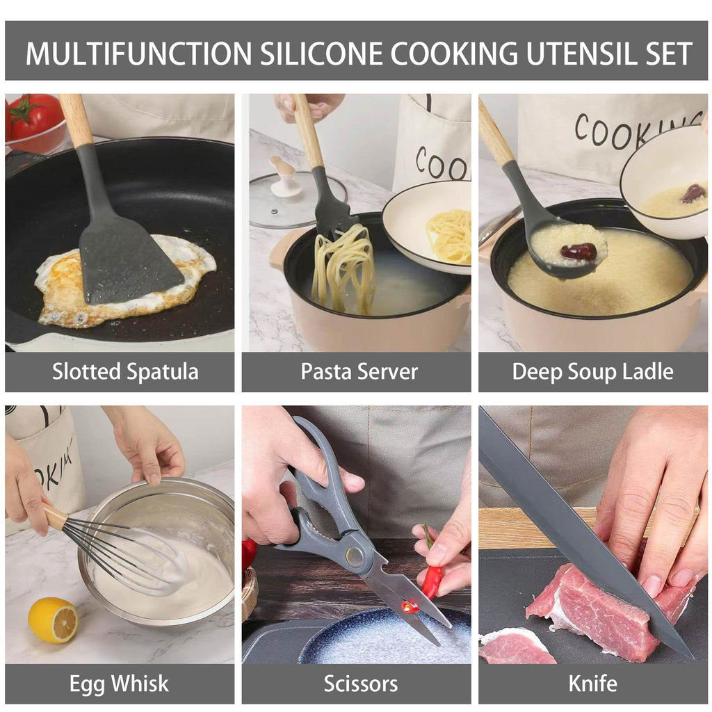 HEESEM 19-Piece Silicone Kitchen Utensil & Knife Set - Heat-Resistant Cooking Tools Non-Stick Safe Gift for Mom or Wo... - Image 3