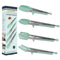 4in1 Stainless Steel Kitchen Food Tongs Set for Cooking with BPA Free Silicone Tips, Toaster Steak Pie Pizza Pasta Sp...