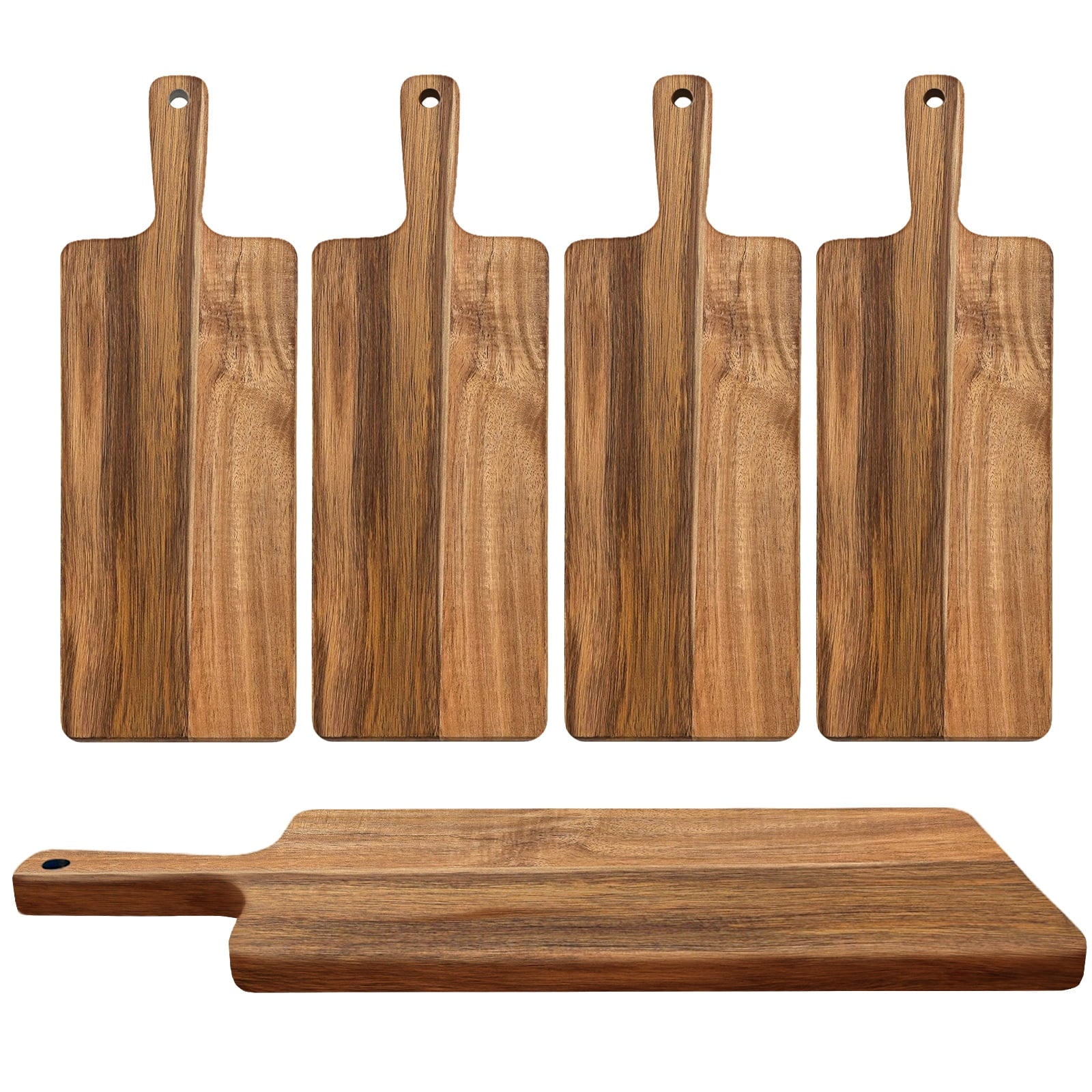 5 Pack Acacia Wood Cutting Board Bulk Wooden Serving Tray Kitchen Chopping Boards with Handle for Laser Engrave (17 x...