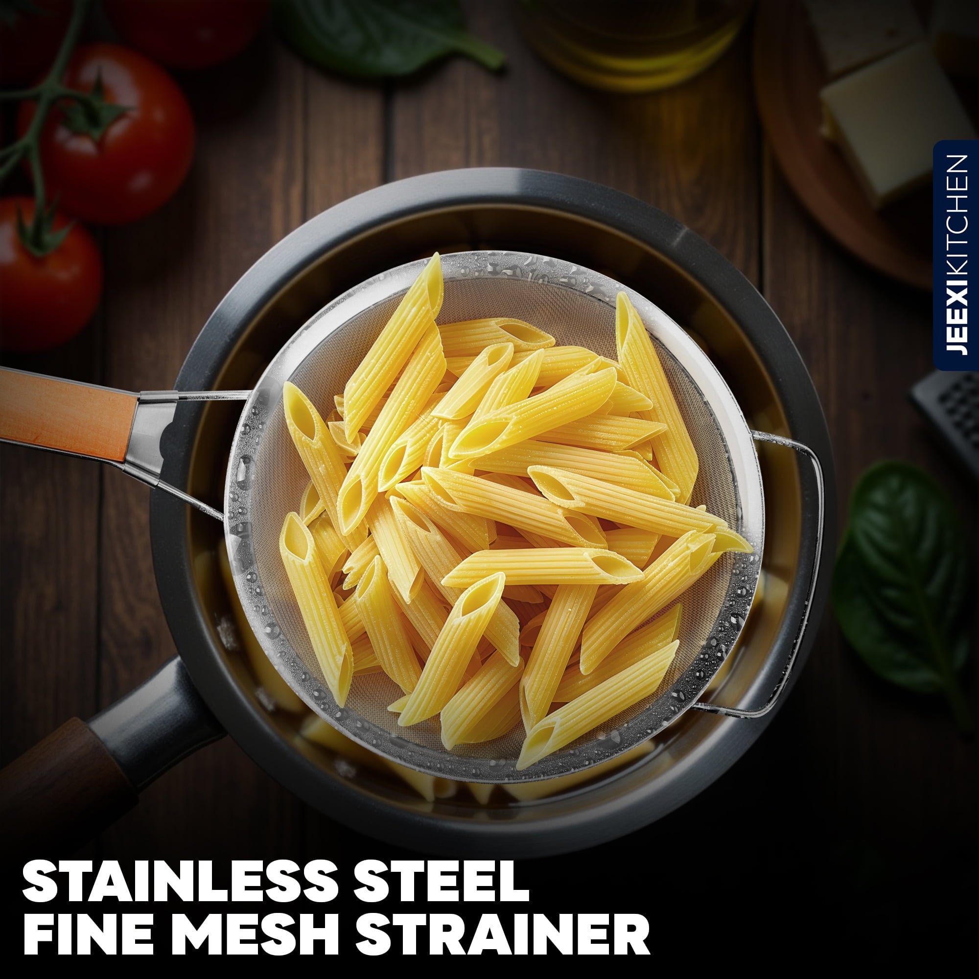 JEEXI Fine Mesh Strainer with Wooden Handle - 8.6 Inch Stainless Steel Sieve for Straining, Sifting, and Rinsing - Du... - Image 4