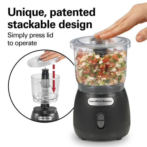 Stack & Press 2 Speed Food Chopper & Mini Food Processor, 3-Cup, Black - Image 2