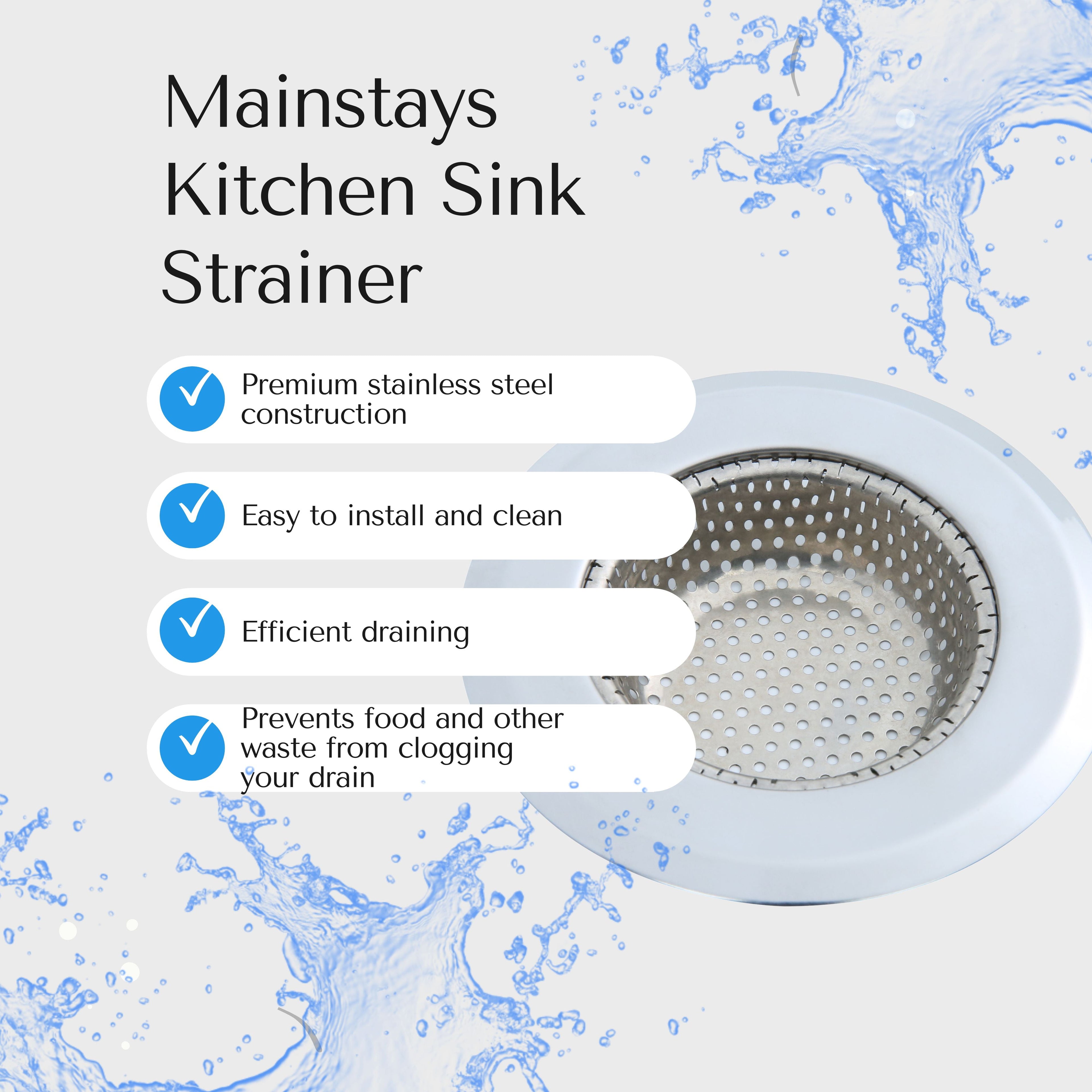 Mainstays Stainless Steel Kitchen Sink Drain Strainer 4.45" - Durable Food Catcher Chrome - Image 3