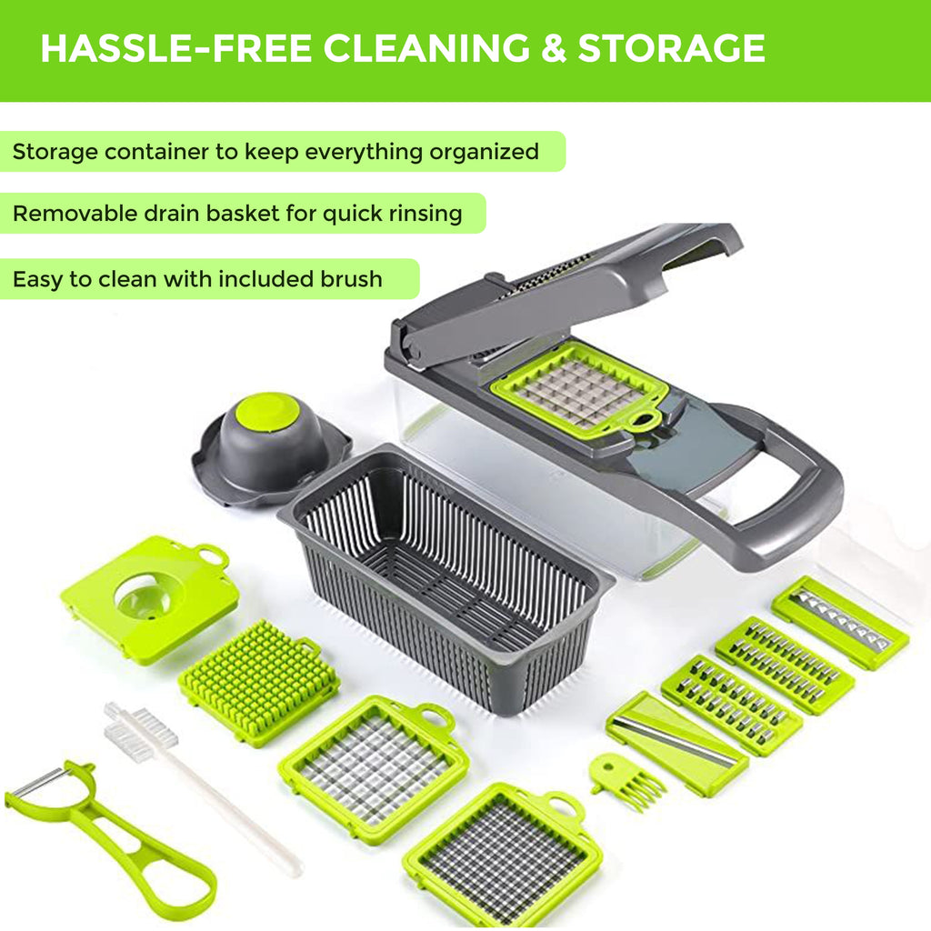13-in-1 Vegetable Chopper & Slicer - Multifunctional Onion Chopper with 8 Blades, Colander Basket & Container | Mini ... - Image 4