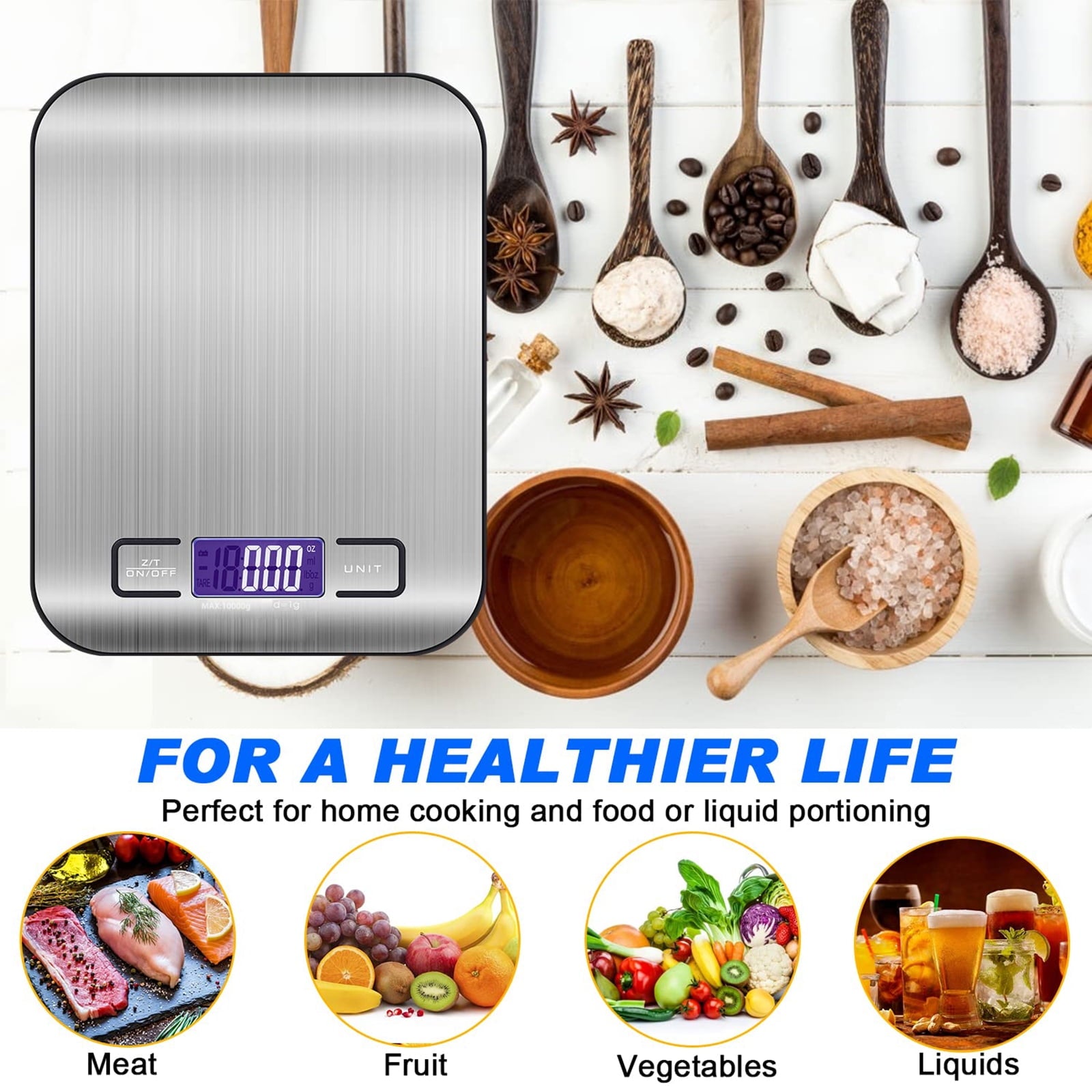 Digital Food Scale, 22lb Kitchen Scales Grams and Ounces for Weight Loss, Baking, Cooking, Keto and Meal Prep, with L... - Image 4