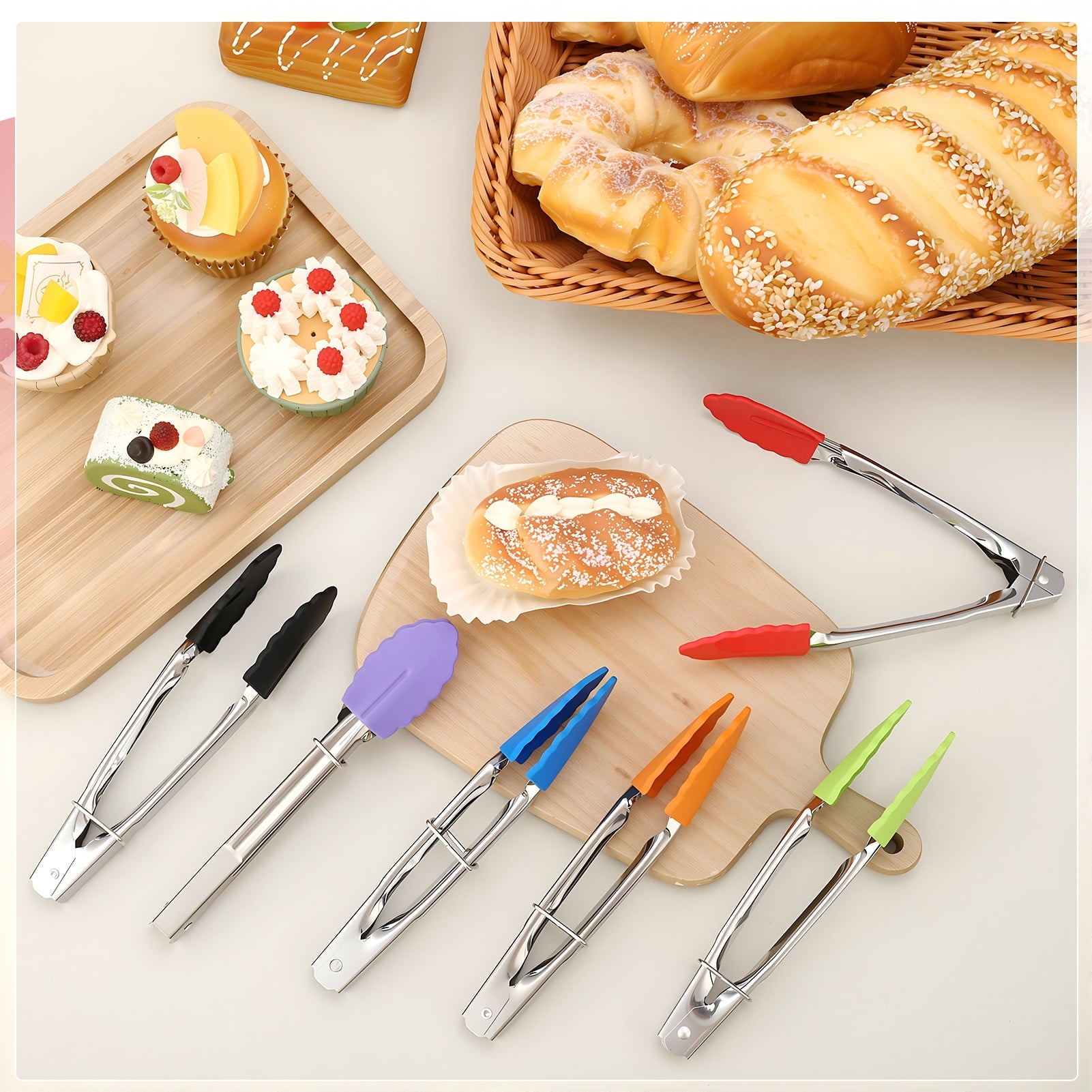AOWOO 6 Pack Small Tongs with Silicone Tips, 7-Inch Mini Serving Tongs, Multicolor Food Tongs with Stainless Steel Ha... - Image 4