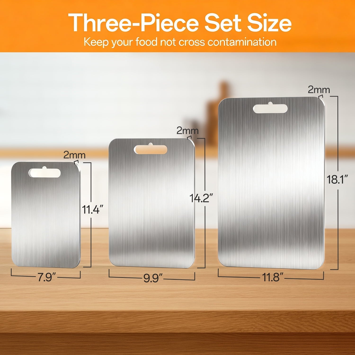 TINANA 3 PCS Stainless Steel Cutting Board for Kitchen (S+M+L), Durable, Hygienic and Dishwasher Safe - Image 3