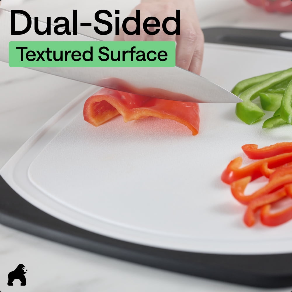 GORILLA GRIP Oversized 100% BPA Free Reversible Kitchen Cutting Board Set of 3, Juice Grooves, Dishwasher Safe, Black - Image 6