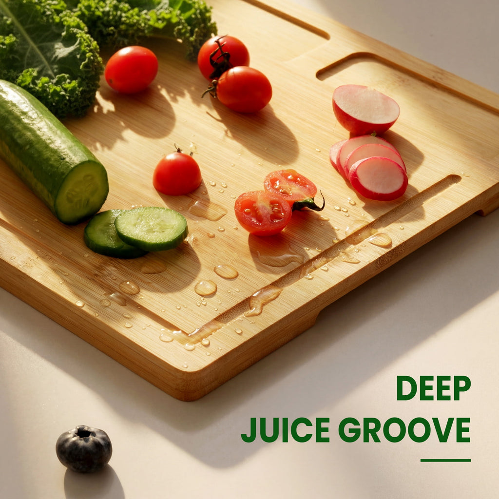 Kikcoin Bamboo Cutting Board Set of 3, Heavy Duty Kitchen Chopping Boards with Juice Grooves, Reversible Charcuterie ... - Image 6