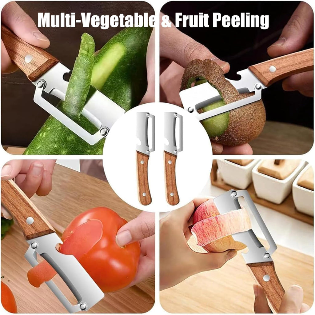 Multi-Functional Vegetable Peeler 2-in-1 with Stainless Steel Blade and Non-Slip Wooden Handle for Fruits, Vegetables... - Image 3