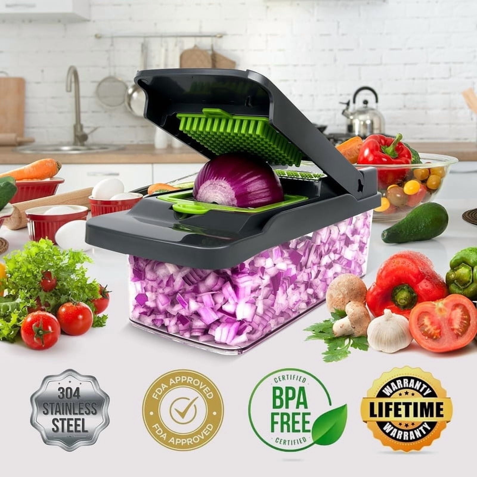 Vegetable Chopper Cutter Slicer Multifunctional 15-in-1 Food Veggie Salad Onion Chopper Cutter Dicer with Container, ... - Image 2