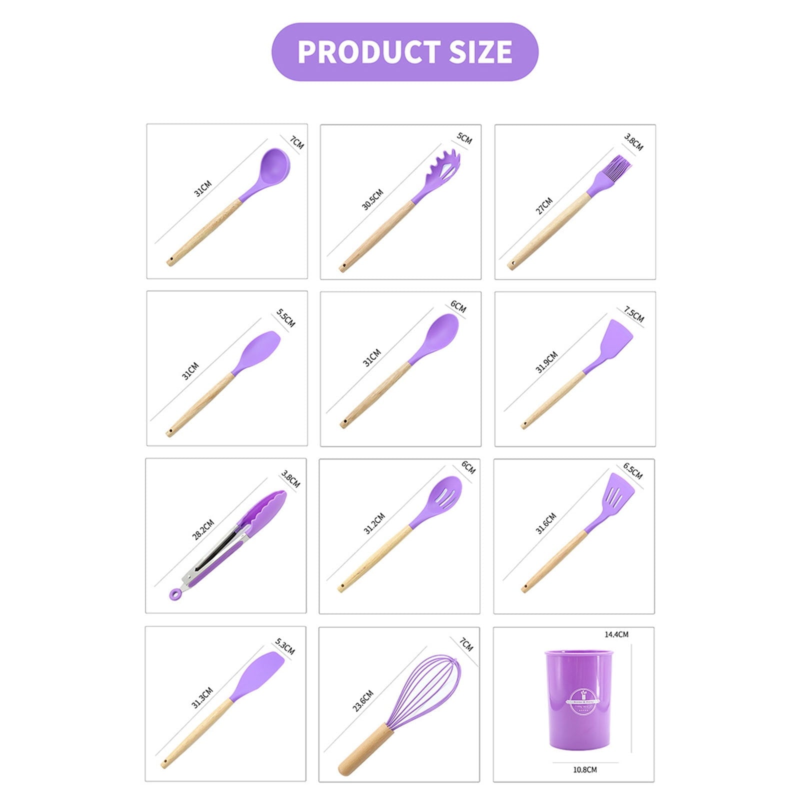 EGYMEN 12Pcs Cooking Kitchen Utensils Set with Holder,Wooden Handles Cooking Tool,BPA Free,Non Toxic Turner Tongs Spa... - Image 5