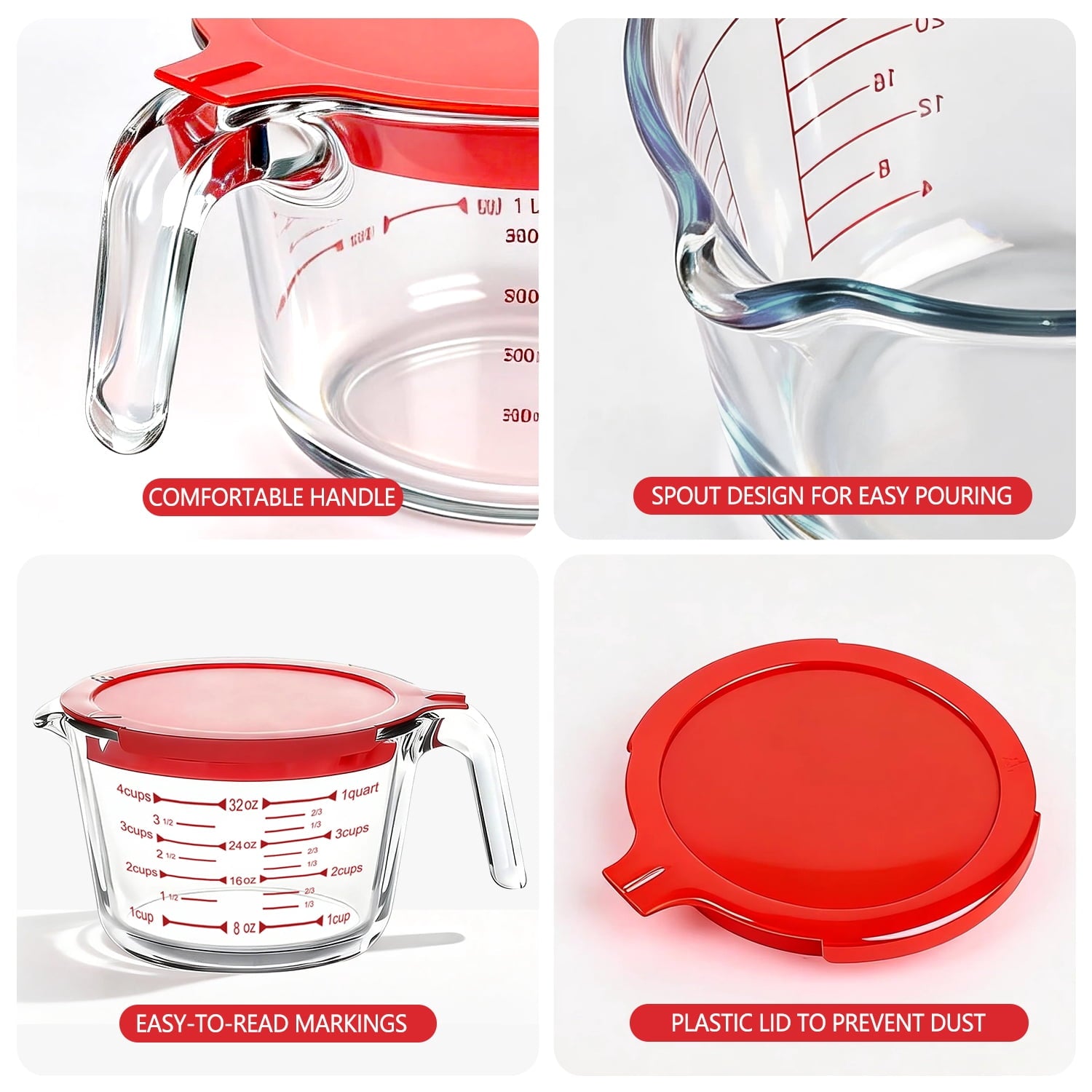 TAIMASI 9 Pcs Glass Measuring Cups Set with Lids, 4-Cup, 2-Cup, 1-Cup, 5 oz Liquid Measuring Cups & 5 Measuring Spoon... - Image 3