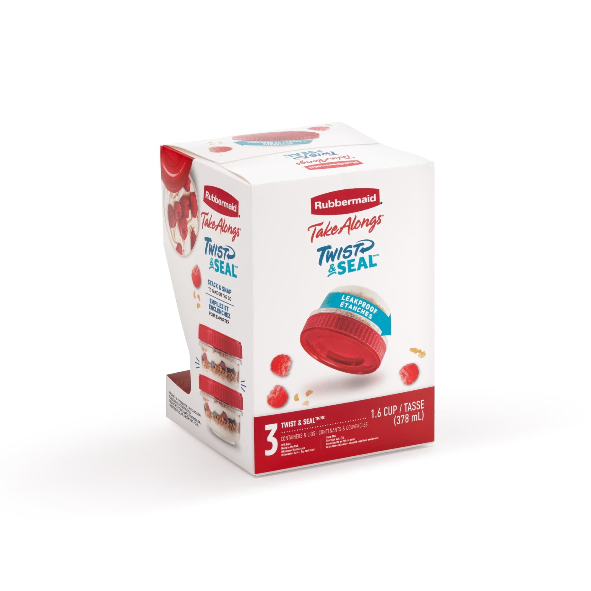 (3 pack) Rubbermaid TakeAlongs Twist & Seal 1.6-Cup Food Storage Containers, Ruby Red, 3 pack - Image 4