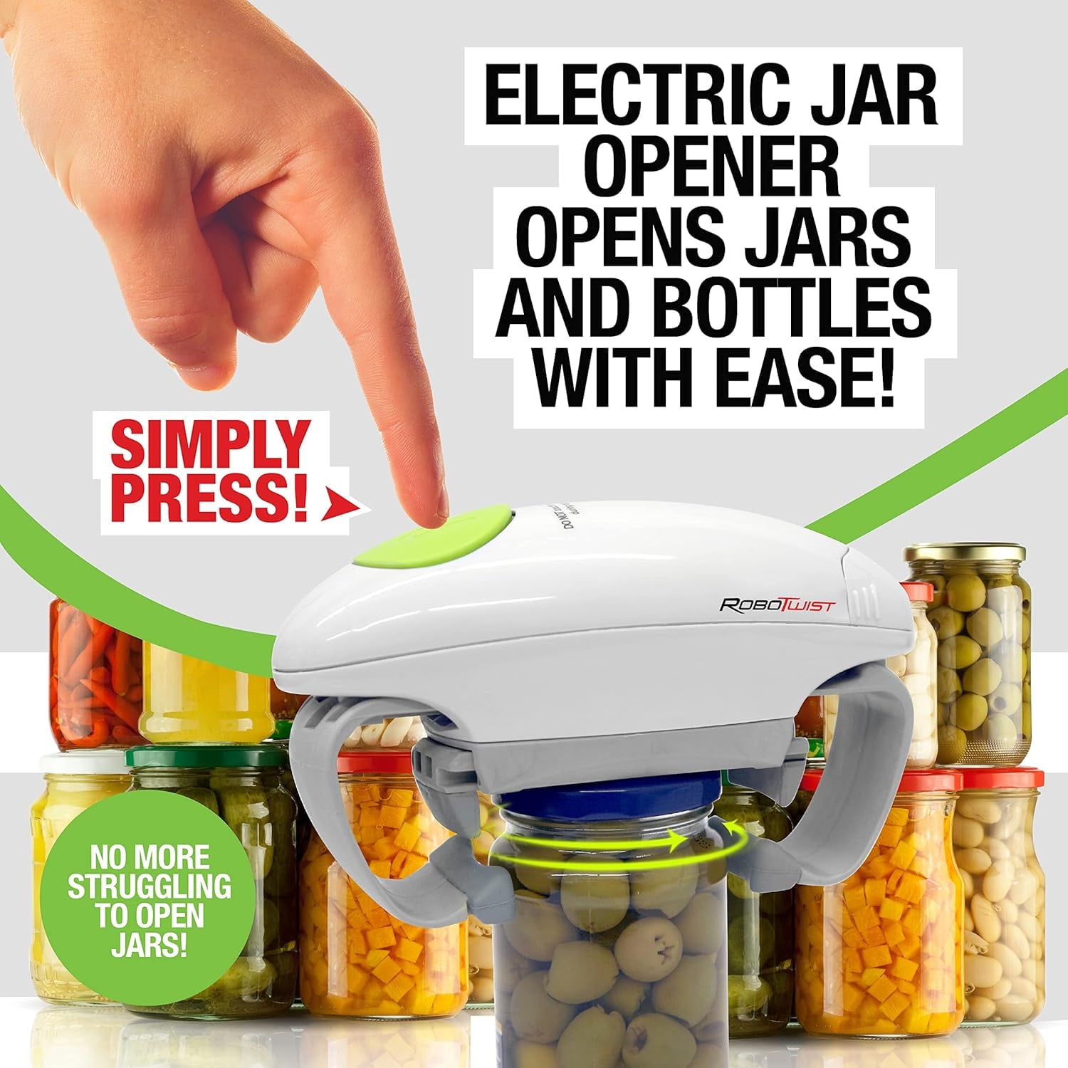 RoboTwist Electric Automatic Jar Opener for Seniors Arthritis One Touch for Jars of all Sizes As Seen on TV White, 2 ... - Image 5