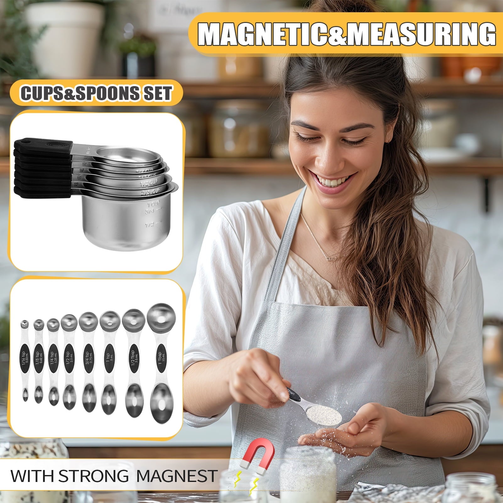 LUIISIS 15-Piece Magnetic Measuring Cups & Spoons Set, Stainless Steel with N45 Magnets, Fits Spice Jars for Baking &... - Image 5