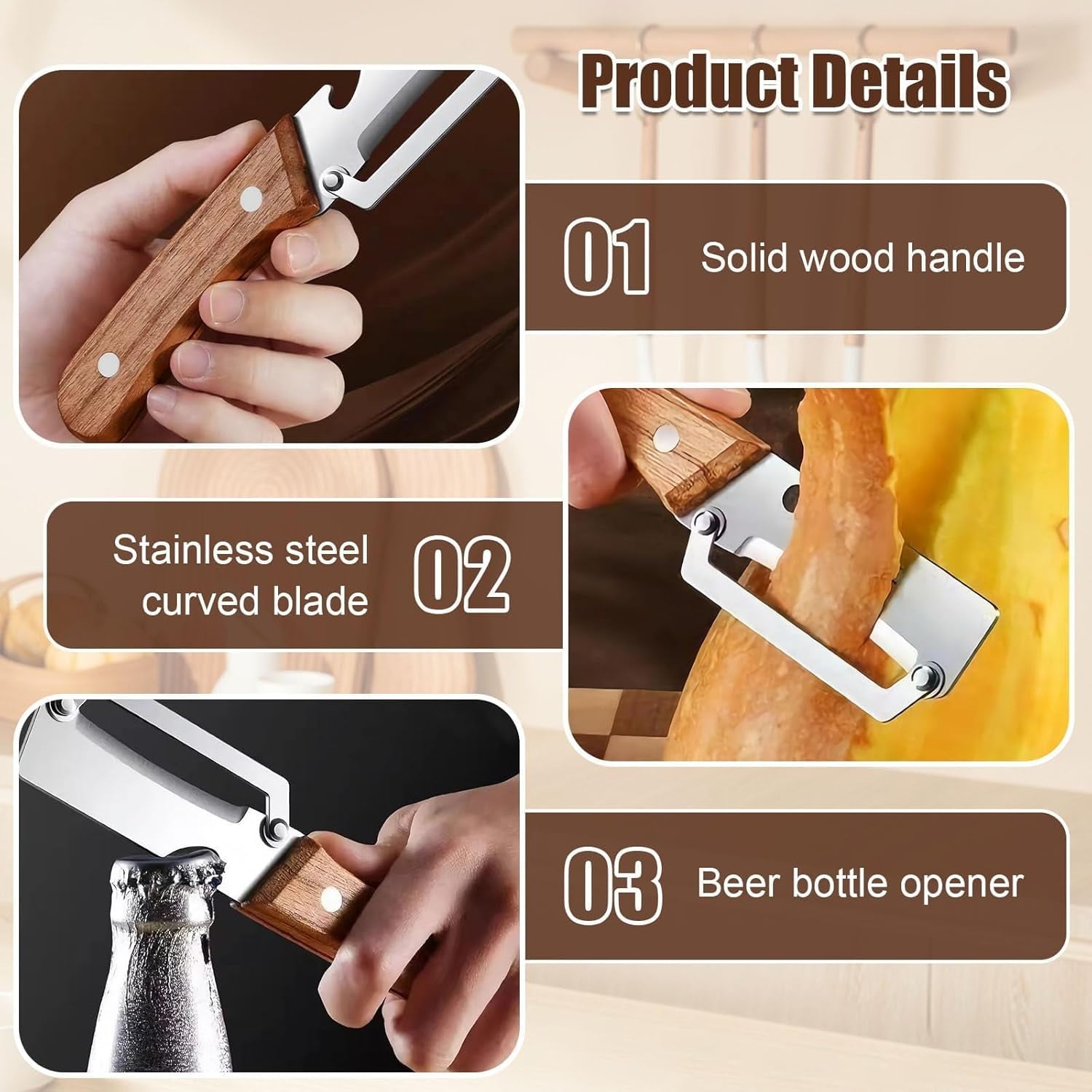 Multi-Functional Vegetable Peeler, Ultra-Sharp Stainless Steel Blade with Ergonomic Wood Handle, Kitchen Peeler for F... - Image 5
