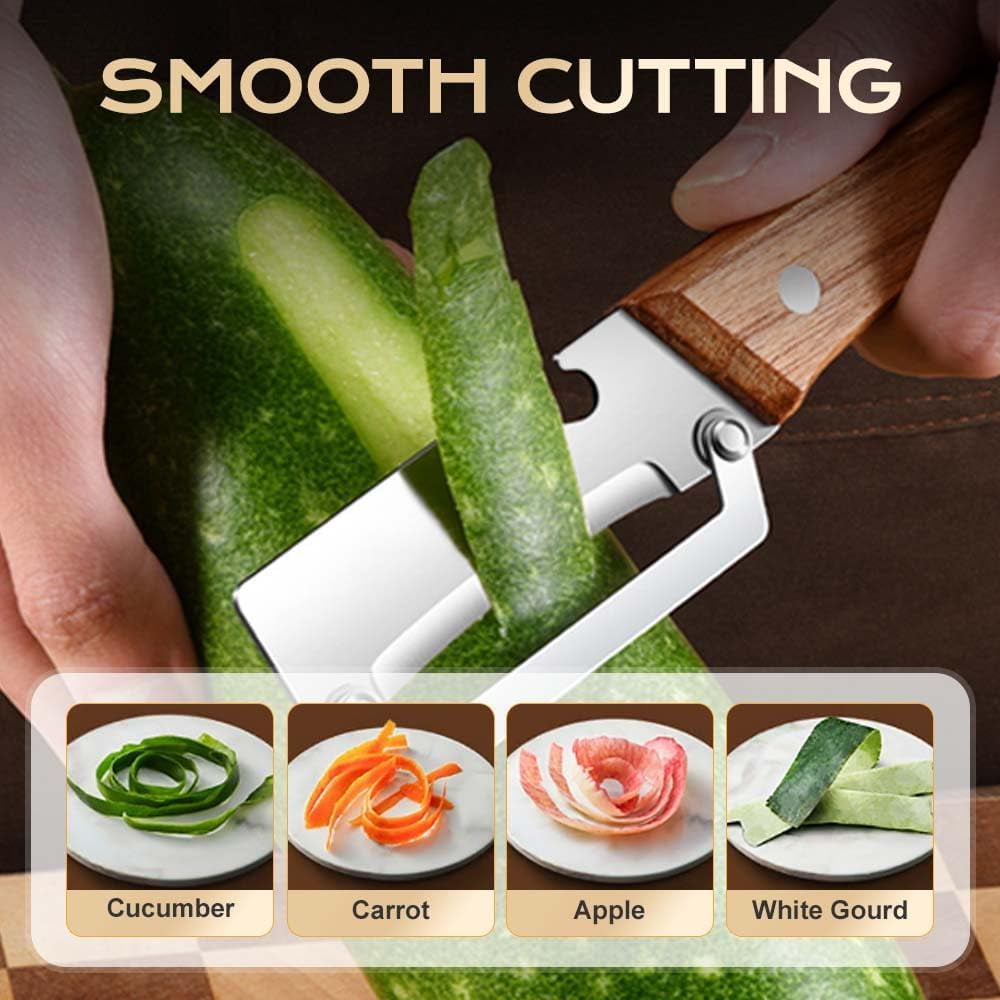 Multi-Functional Vegetable Peeler for Kitchen, 2 Pcs Ultra-Sharp Stainless Steel Blade with Wooden Handle, Built-in B... - Image 5