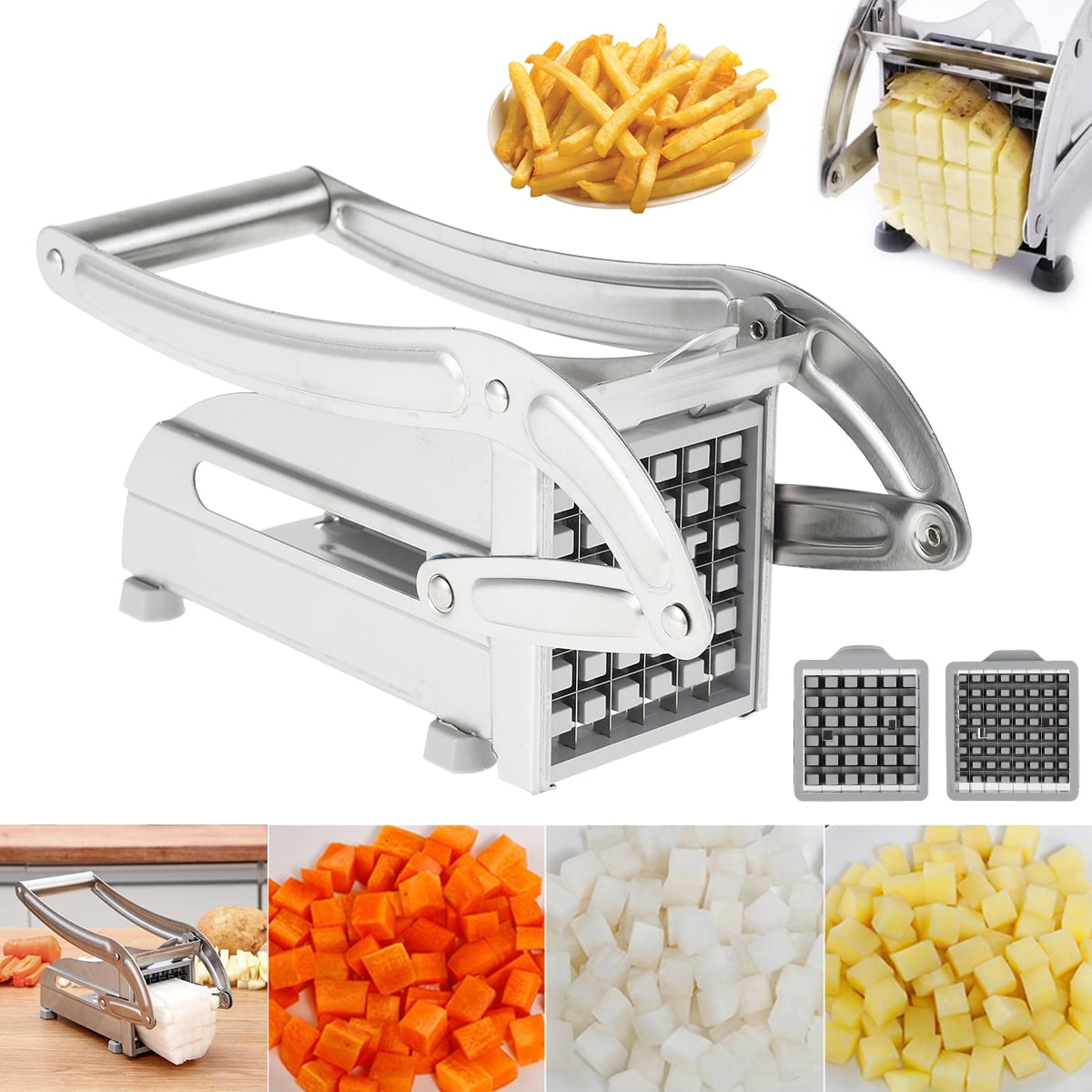 Dznils French Fry Cutter Multifunction Vegetable Fruit Chopper with 2 Stainless Steel Blades for French Fries Chips M... - Image 2