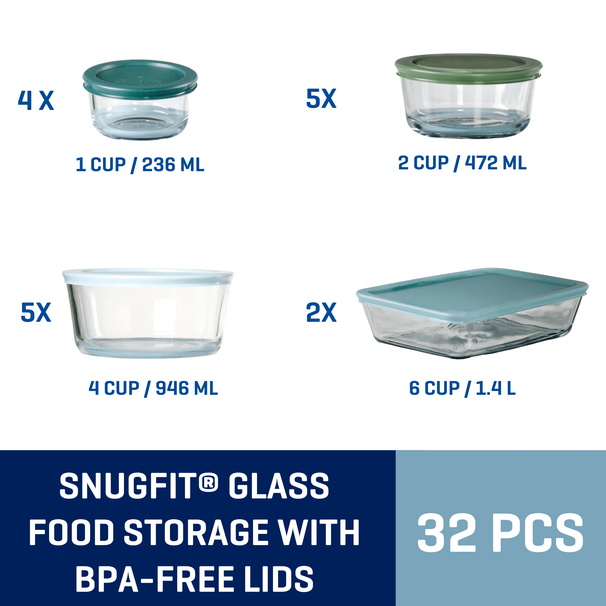 Anchor Hocking 32-Piece Glass Food Storage Containers with Colorful BPA-Free Lids - Image 2