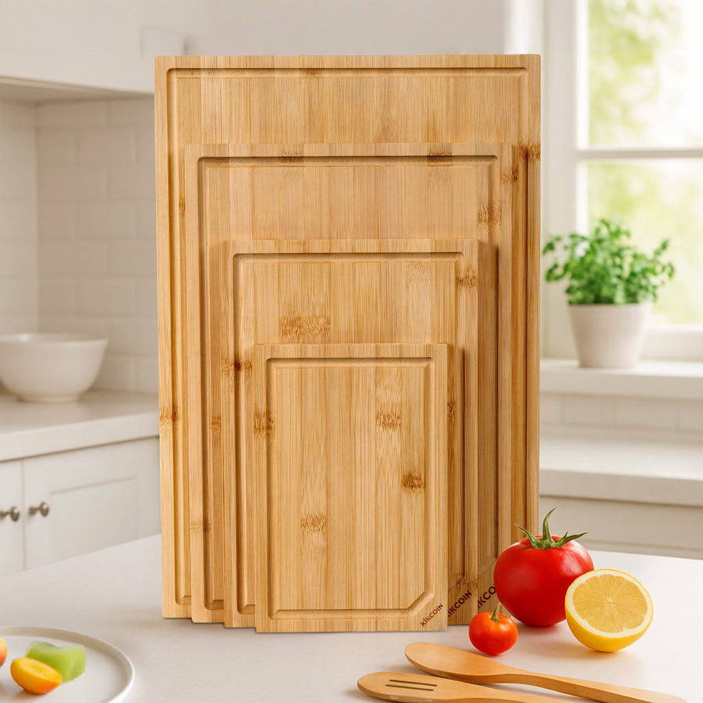 Kikcoin Cutting Board, 4 Pcs Extra Large Bamboo Cutting Boards for Kitchen, Wood Serving Tray with Juice Groove - Image 5