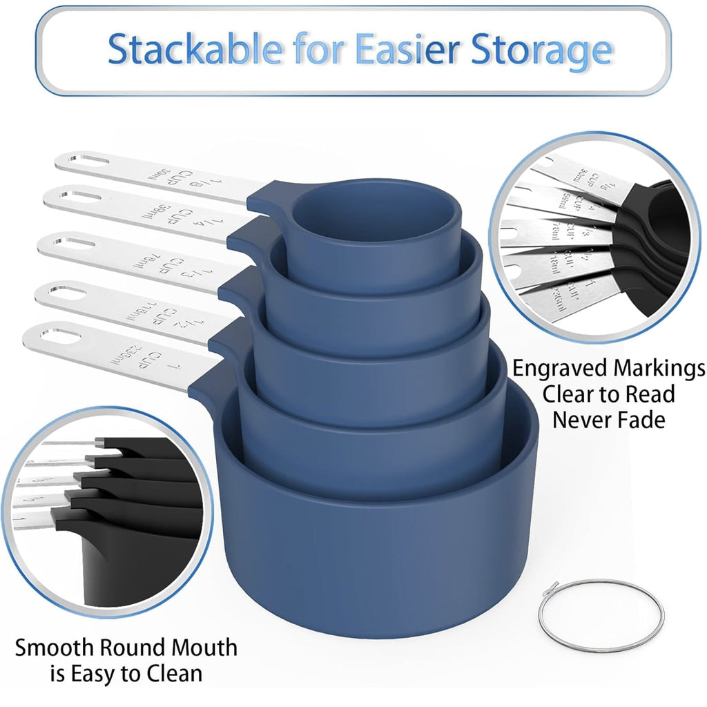 Square Stackable Measuring Cups & Spoons Set - Nesting Design with Stainless Steel Handles, Space-Saving Kitchen Gadg... - Image 3