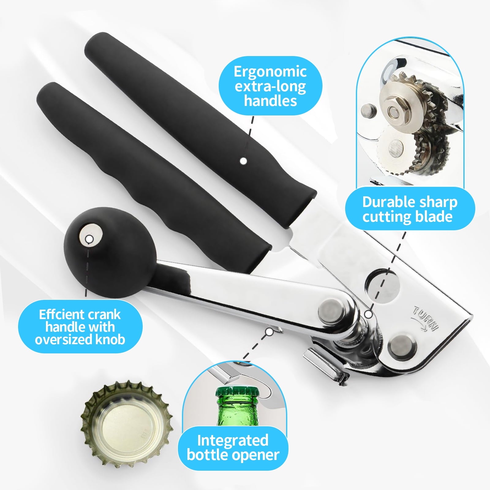 Commercial Can Opener Manual Heavy Duty Stainless Steel Handheld Smooth Edge Can Opener for Seniors for Kitchen - Image 5