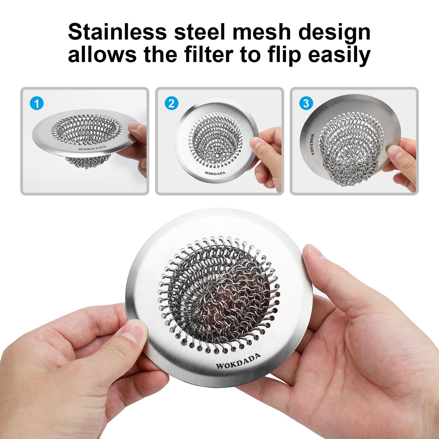 WOKDADA Revolutionary Kitchen Sink Strainer, Patented Reversible Chain Mesh, Effortless Cleaning & Food Catcher, No C... - Image 4