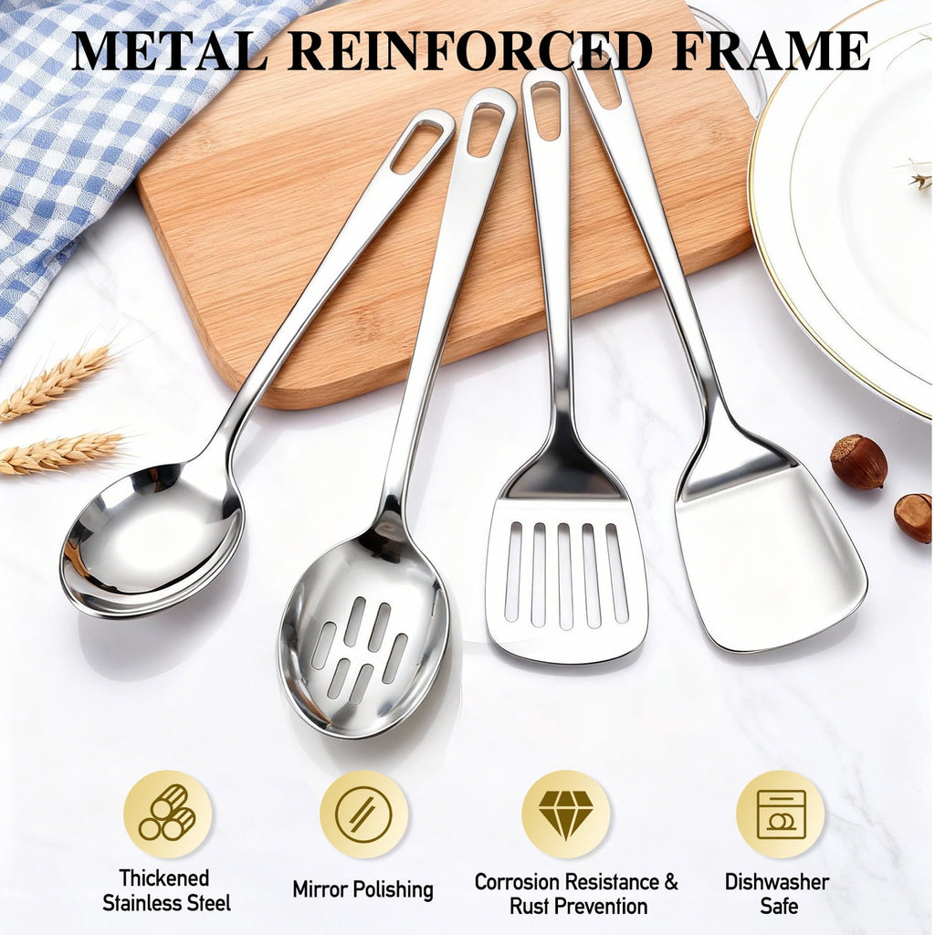4 Pcs Cooking Utensils Set, TAIMASI Stainless Steel Kitchen Utensils, Kitchen Tools Set Include Solid & Slotted Turne... - Image 2