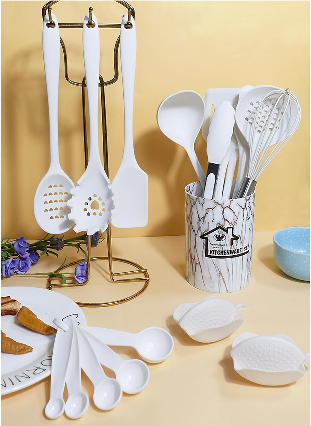 18PCS Silicone Cooking Utensils Set - 446°F Heat Resistant Kitchen Utensils,Turner Tongs,Spatula,Spoon,Brush,Whisk,Ki... - Image 4